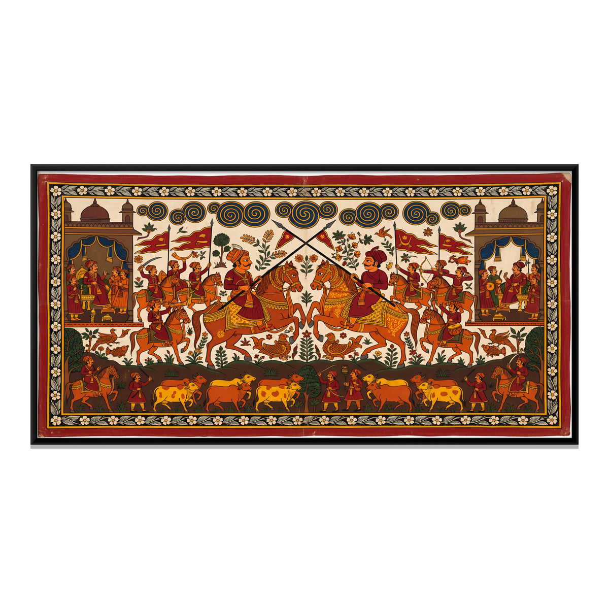 Battle Over the Cattle - framed canvas print, front view