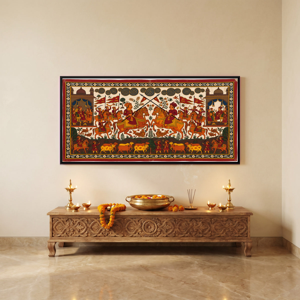 Battle Over the Cattle - canvas art shown in a second room setting