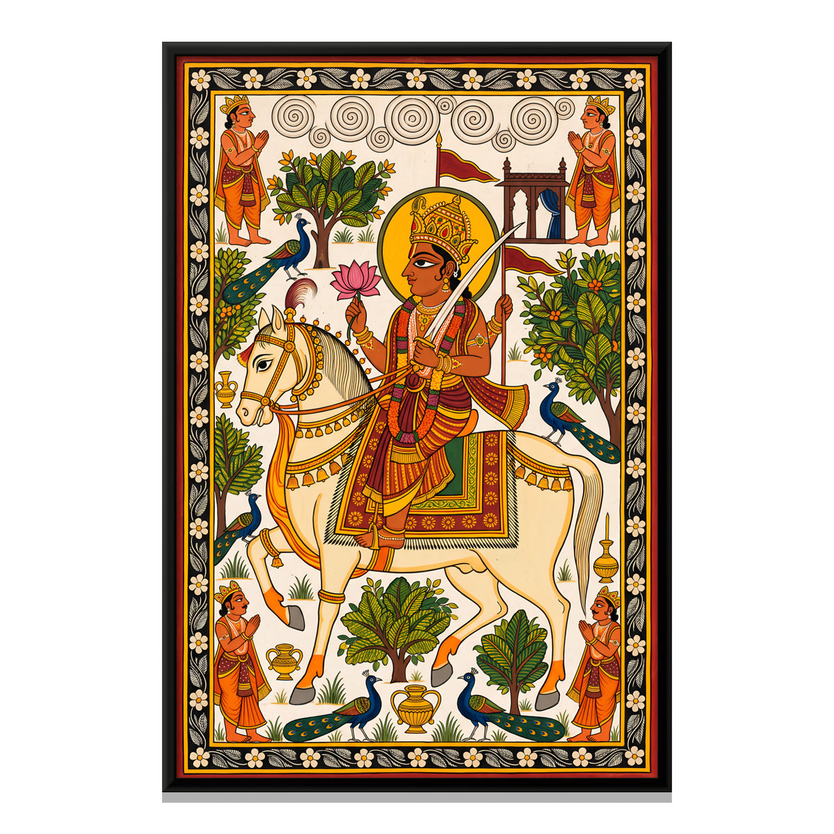 Devnarayan on Horseback - framed canvas print, front view