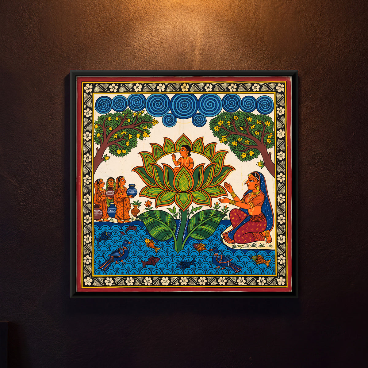 Child Born in a Lotus - framed canvas art hung on a wall