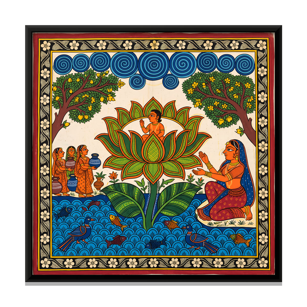 Child Born in a Lotus - framed canvas print, front view