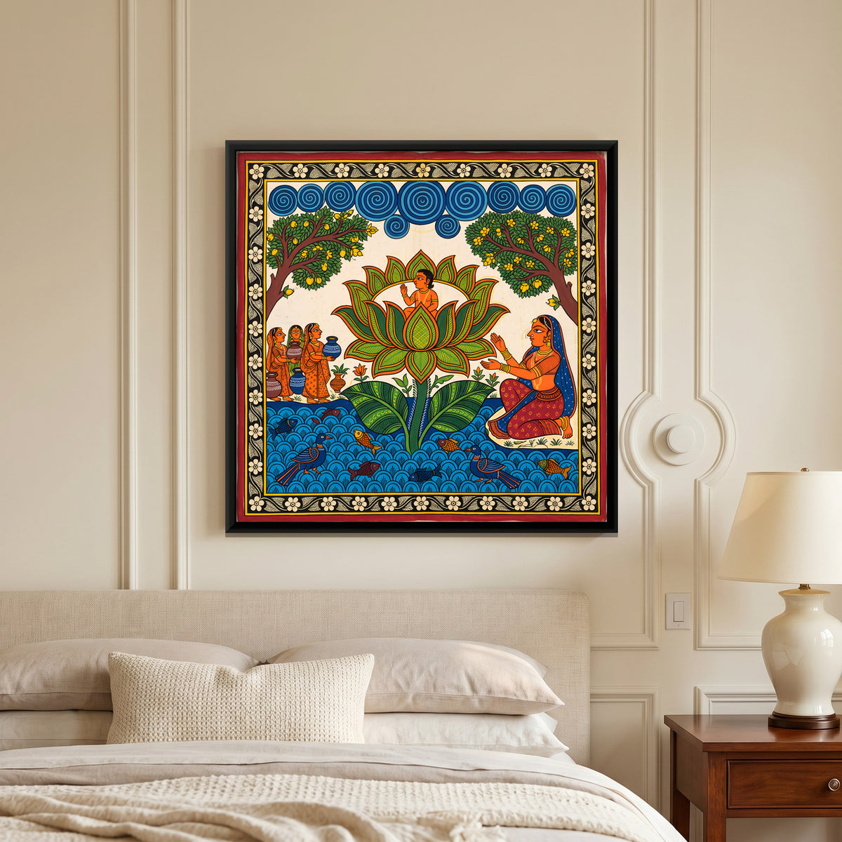 Child Born in a Lotus - canvas art shown in a second room setting