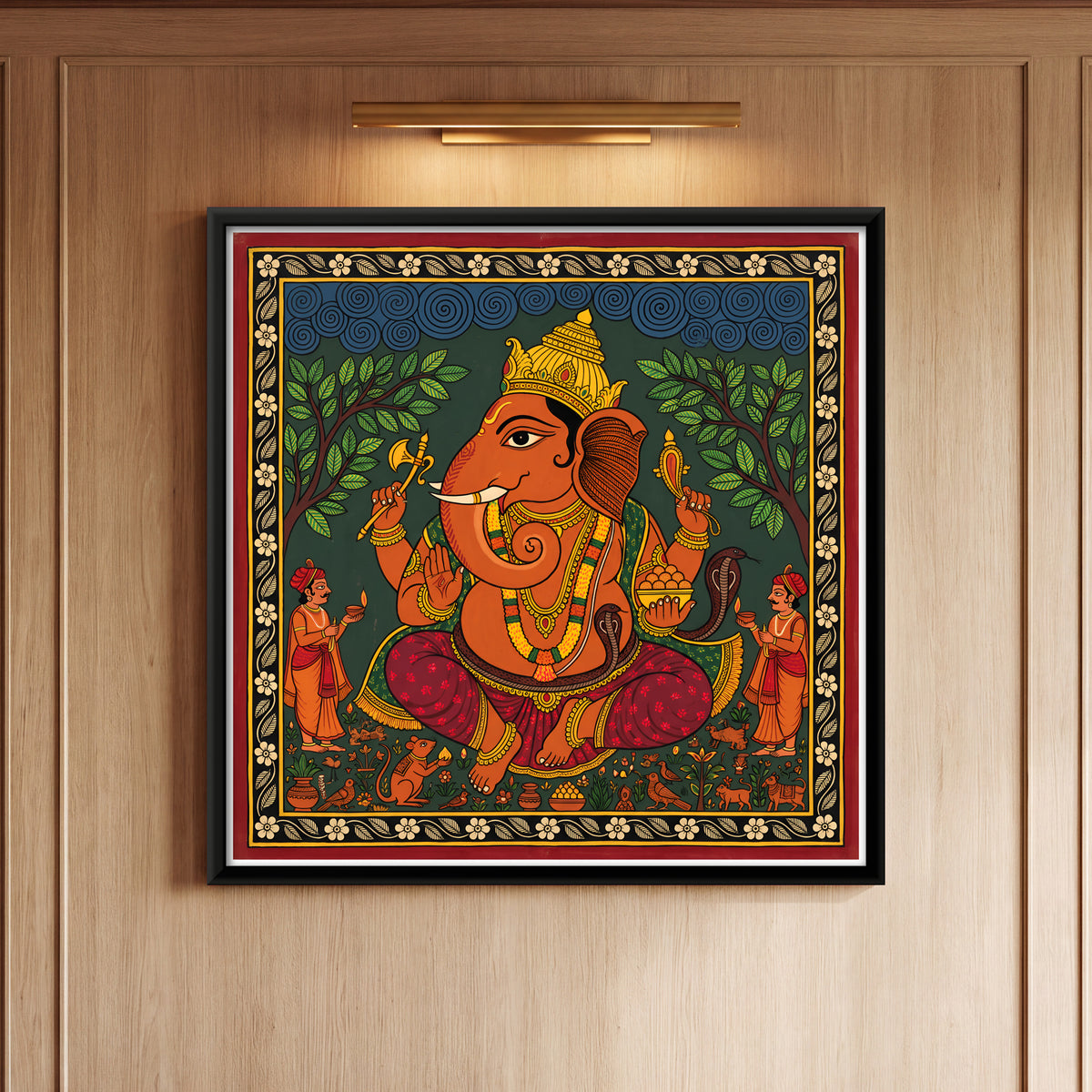 Ganesha with Devotees - framed canvas art hung on a wall