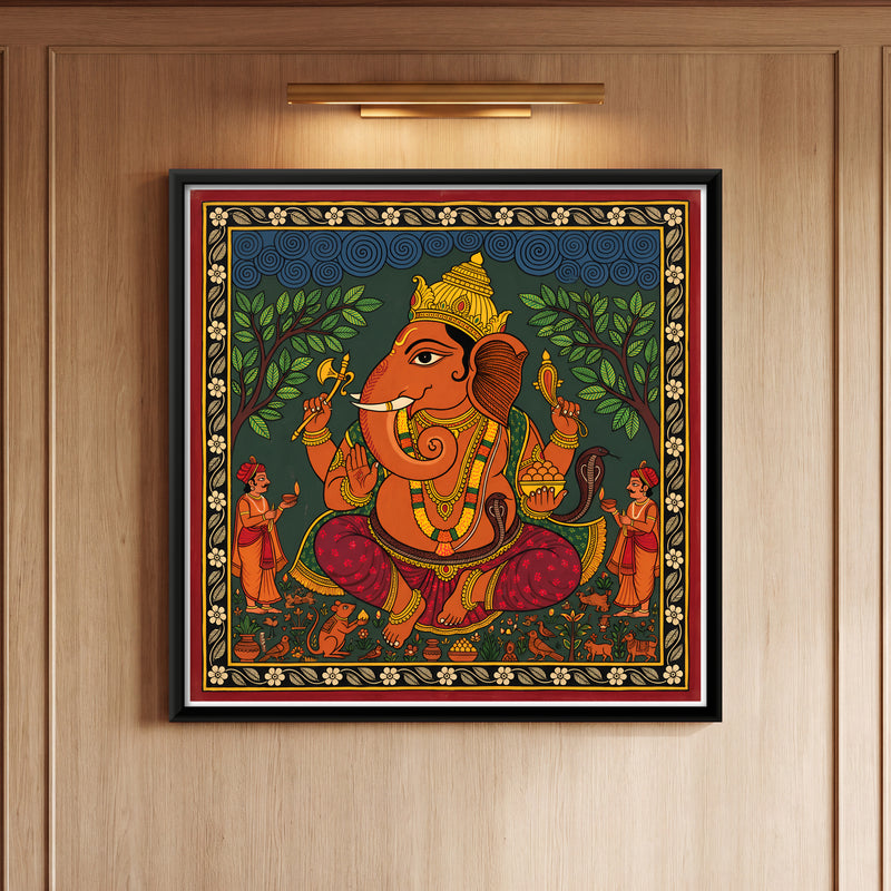 Ganesha with Devotees - framed canvas art hung on a wall