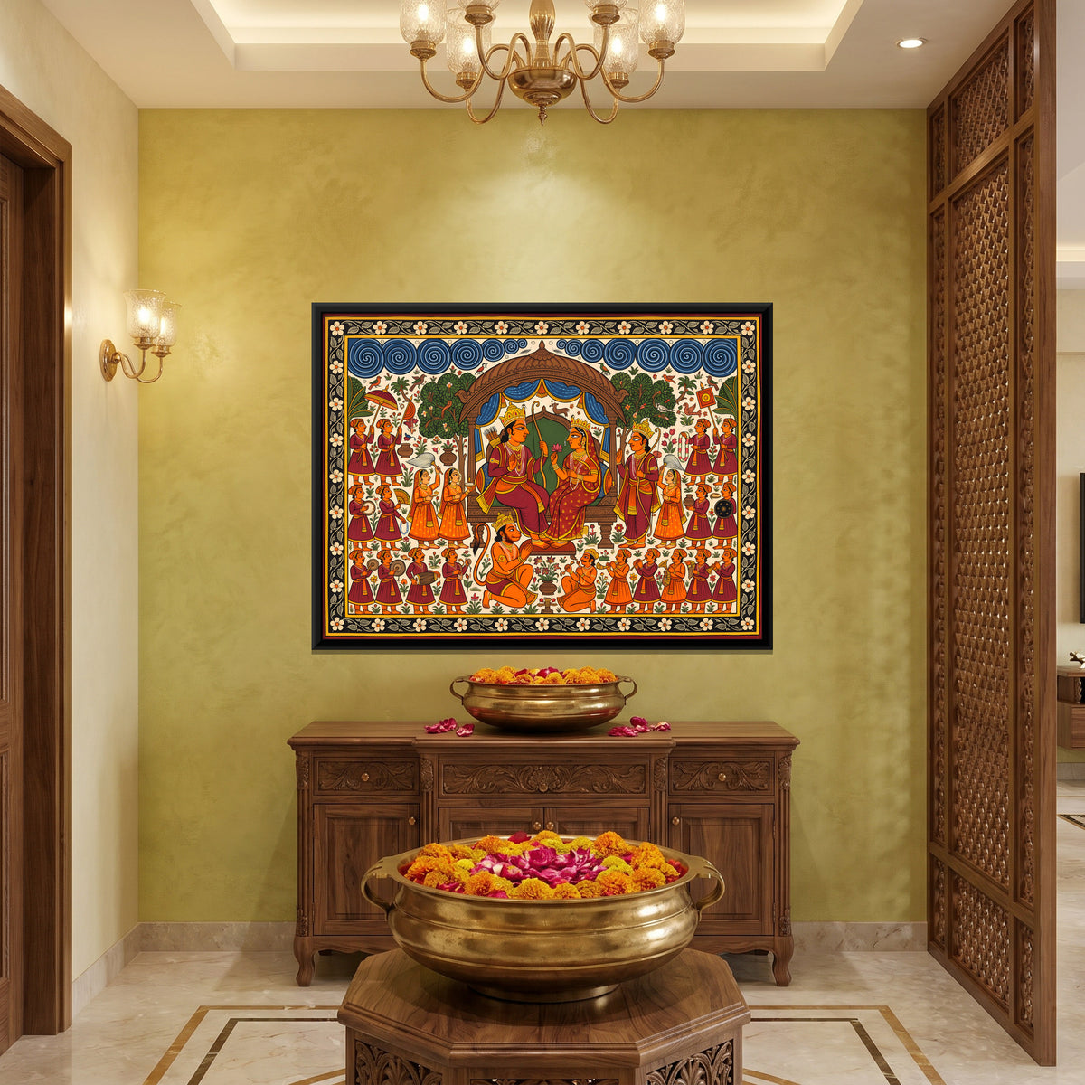 Ram Darbar - canvas art shown in a second room setting