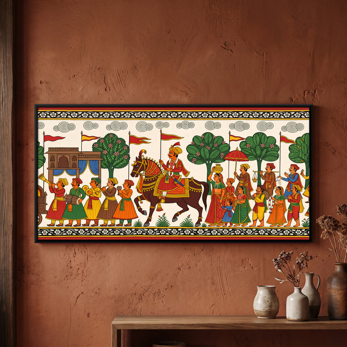 Wedding Procession - framed canvas art hung on a wall