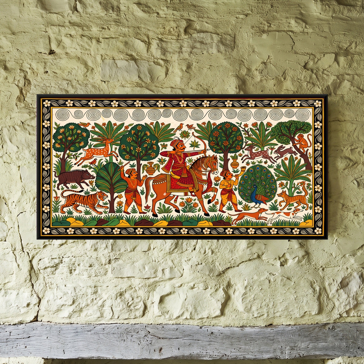 Hunt in the Forest - framed canvas art hung on a wall