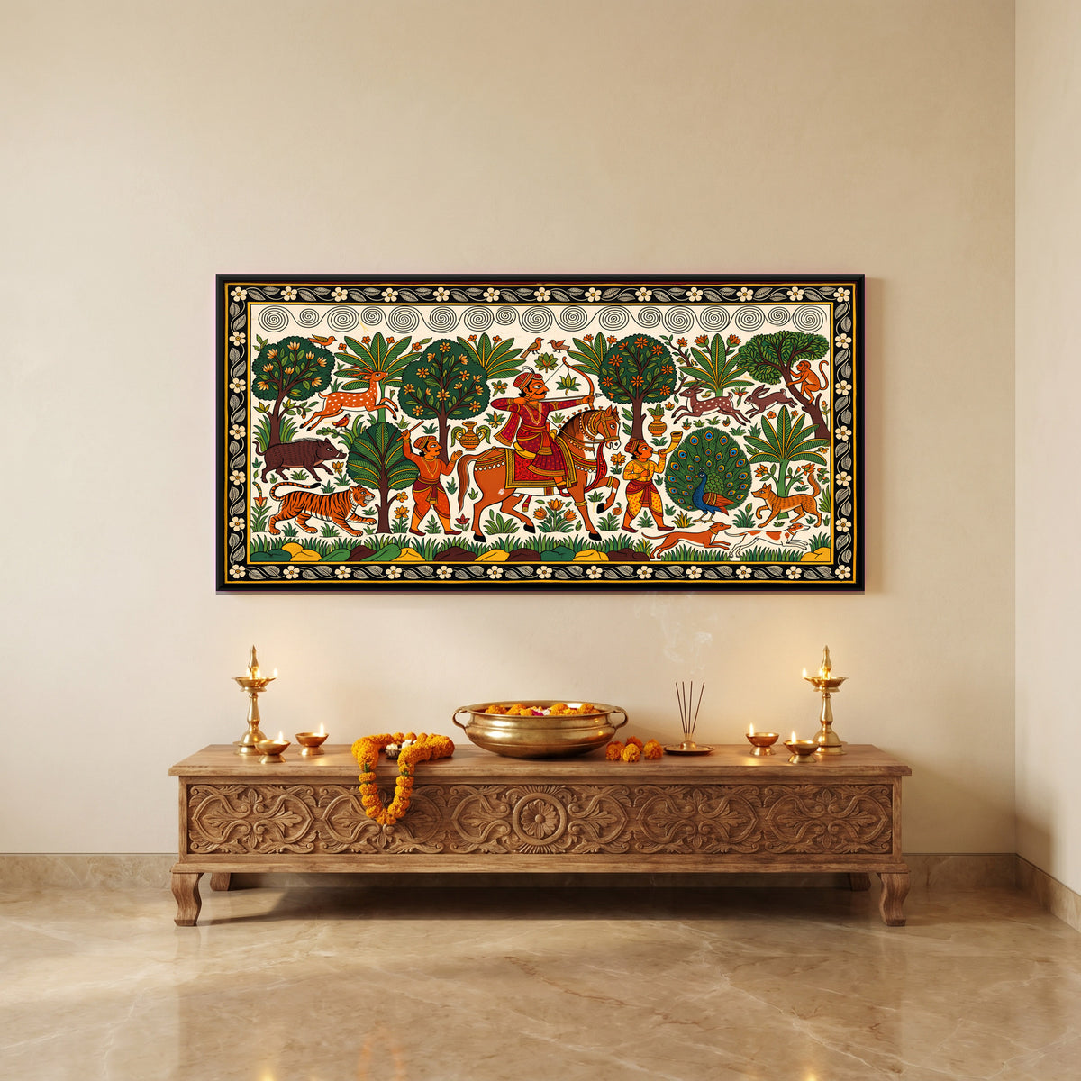 Hunt in the Forest - canvas art shown in a styled room