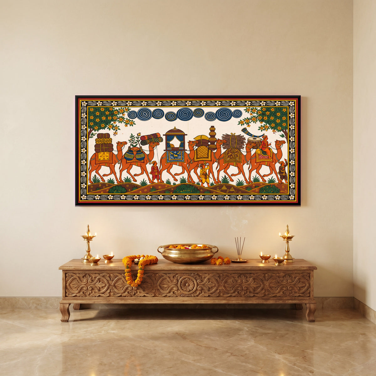 Camel Caravan - canvas art shown in a second room setting