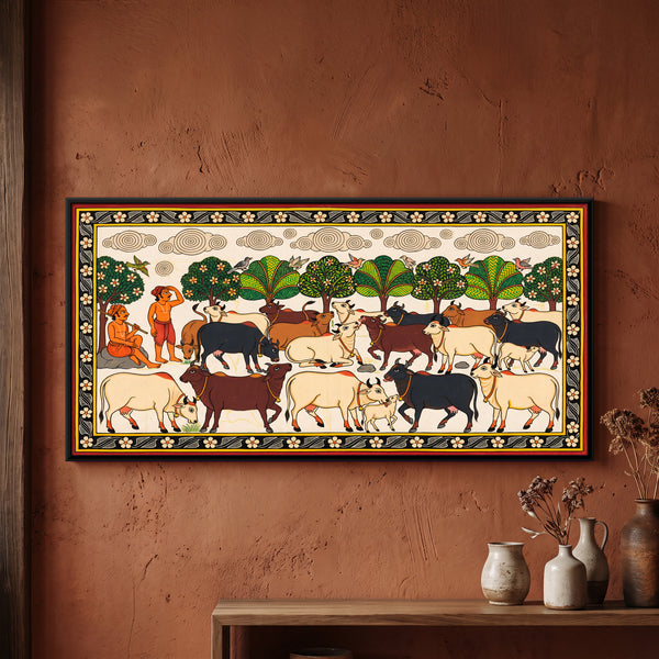 Herd of Cows Grazing Under Trees