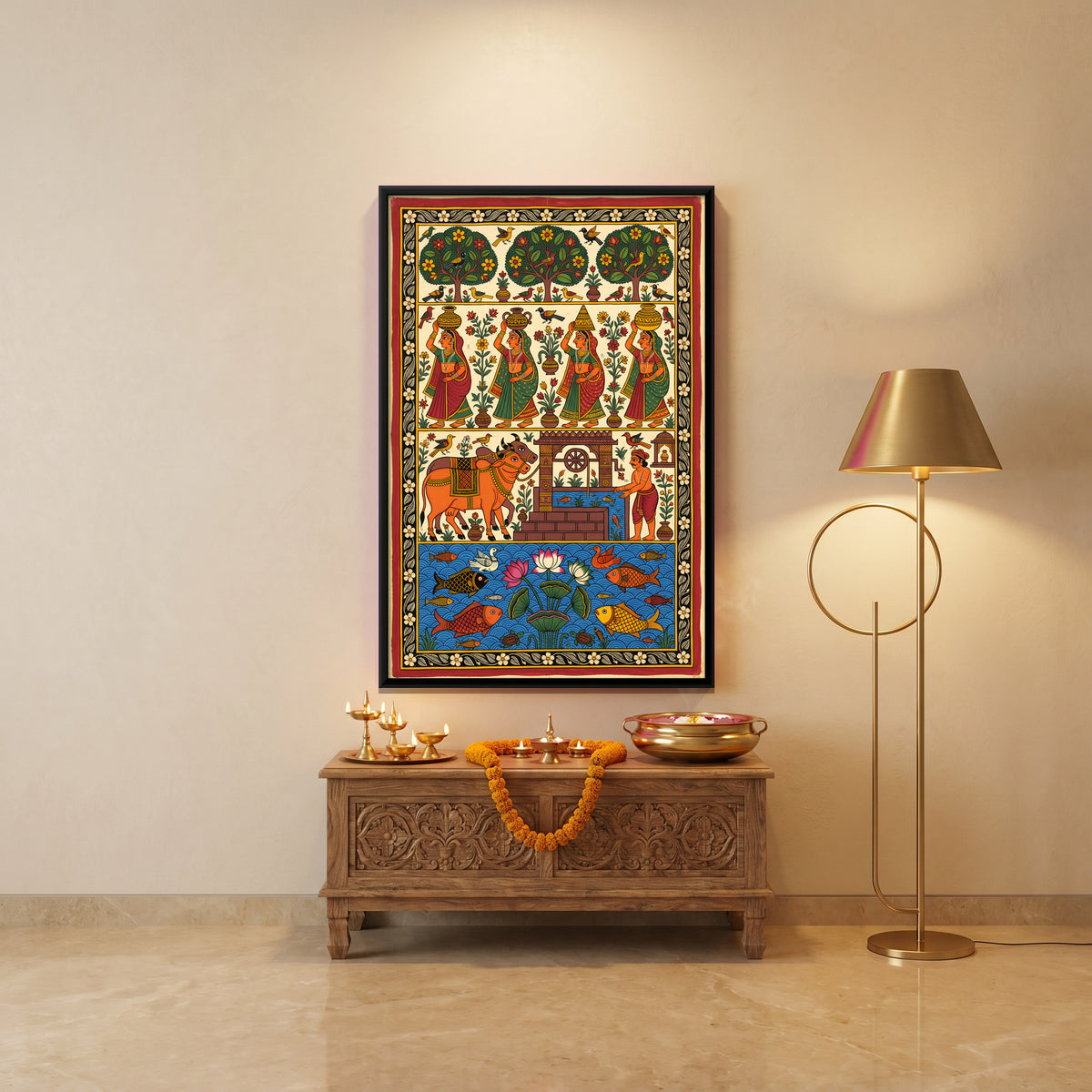 Water Carriers at the Village Well - canvas art shown in a styled room