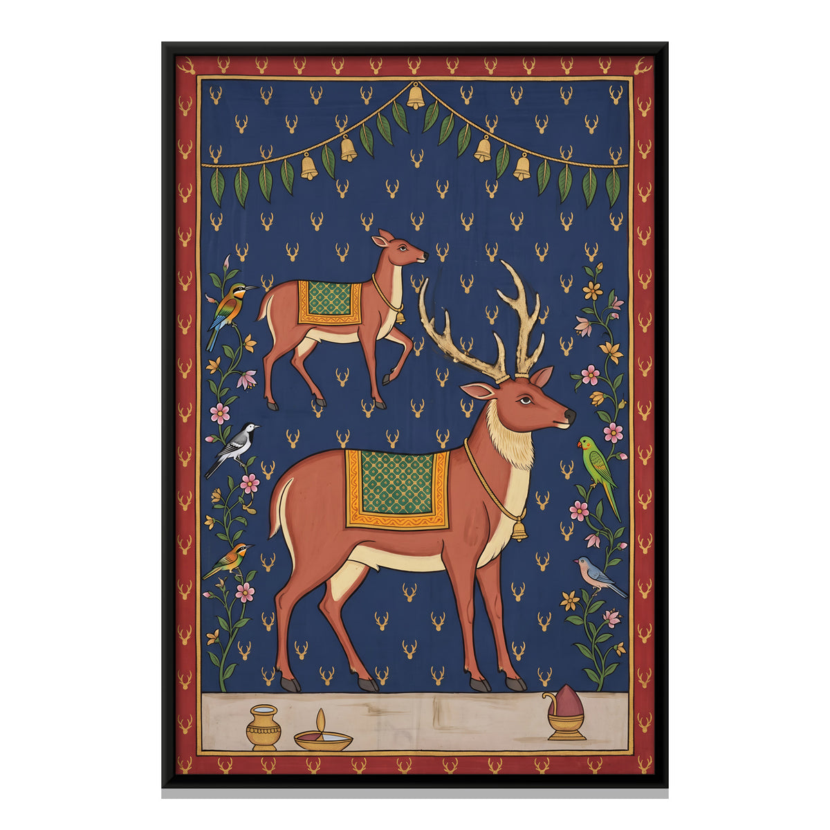 Stag and Doe - framed canvas print, front view