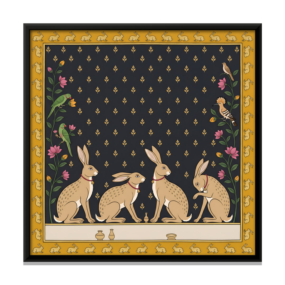Four Hares - framed canvas print, front view