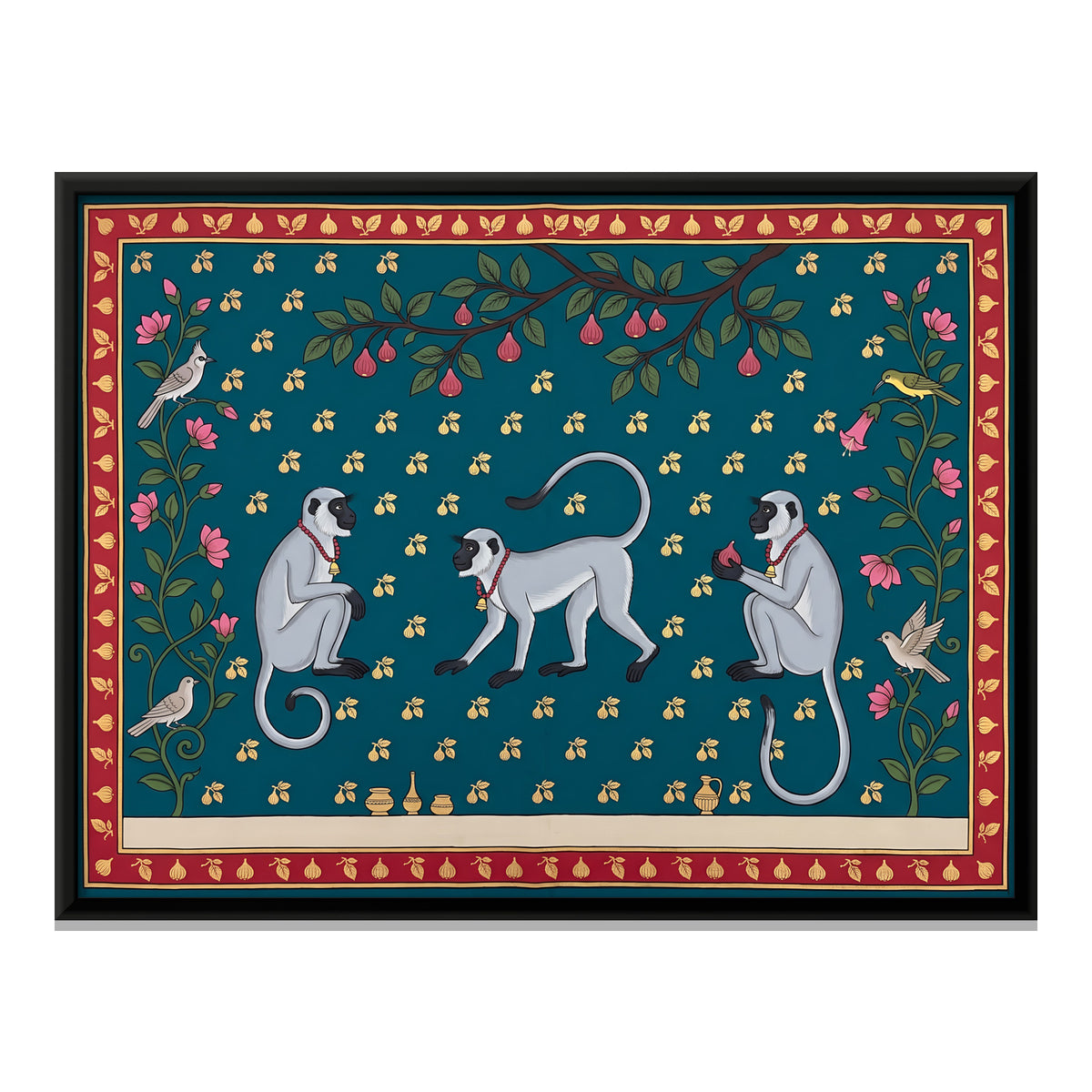 Three Langurs - framed canvas print, front view