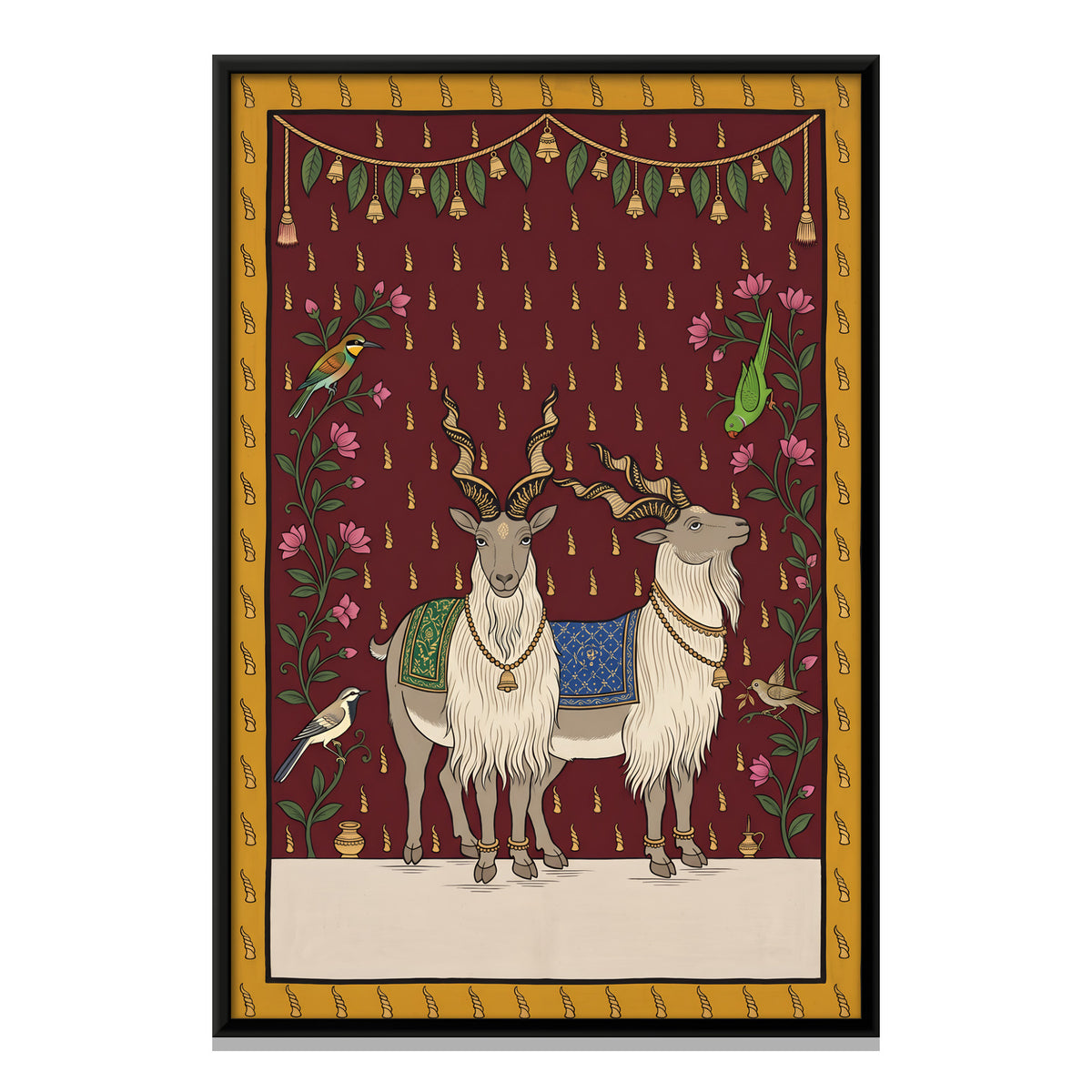 Pair of Markhor Goats - framed canvas print, front view