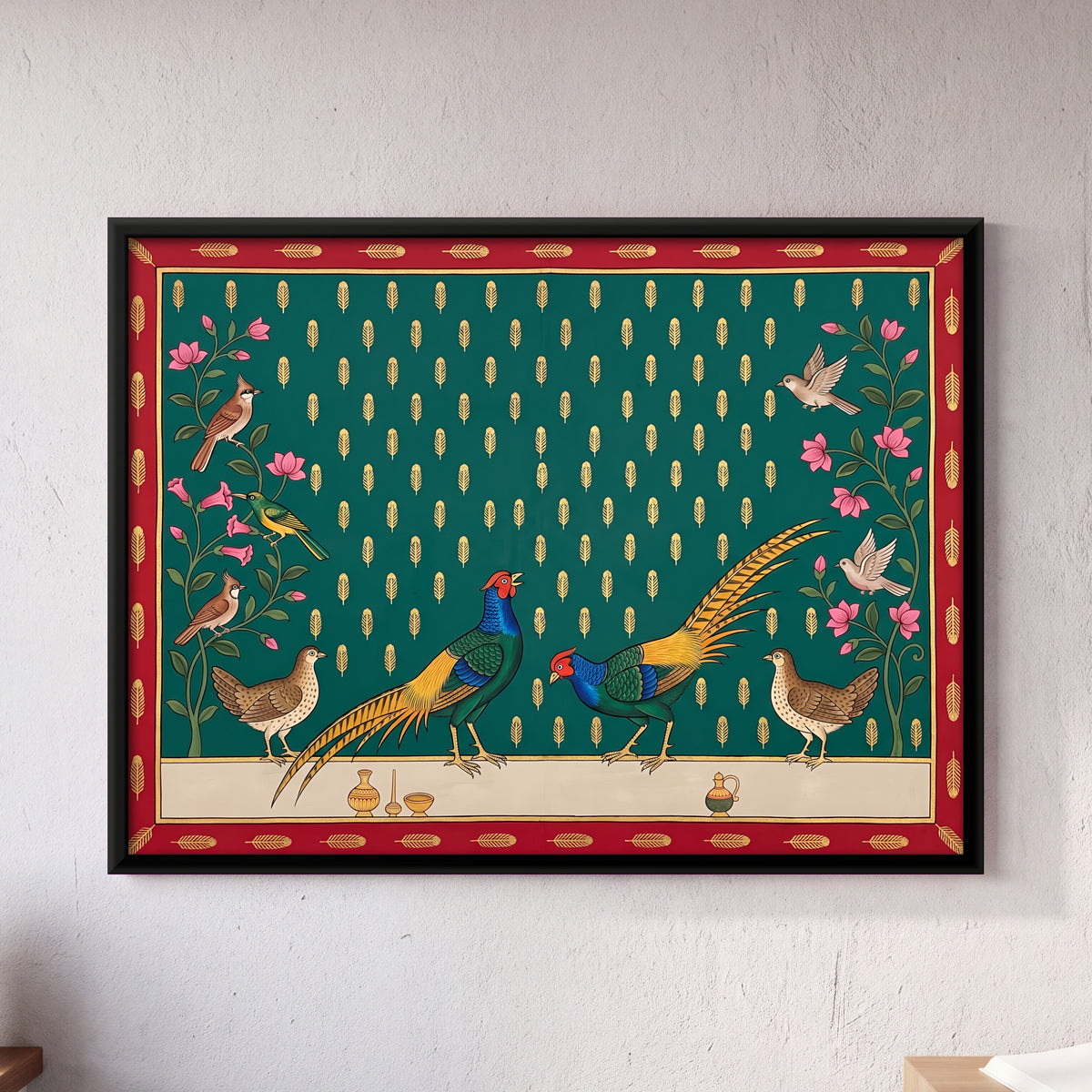 Jungle Fowl - framed canvas art hung on a wall