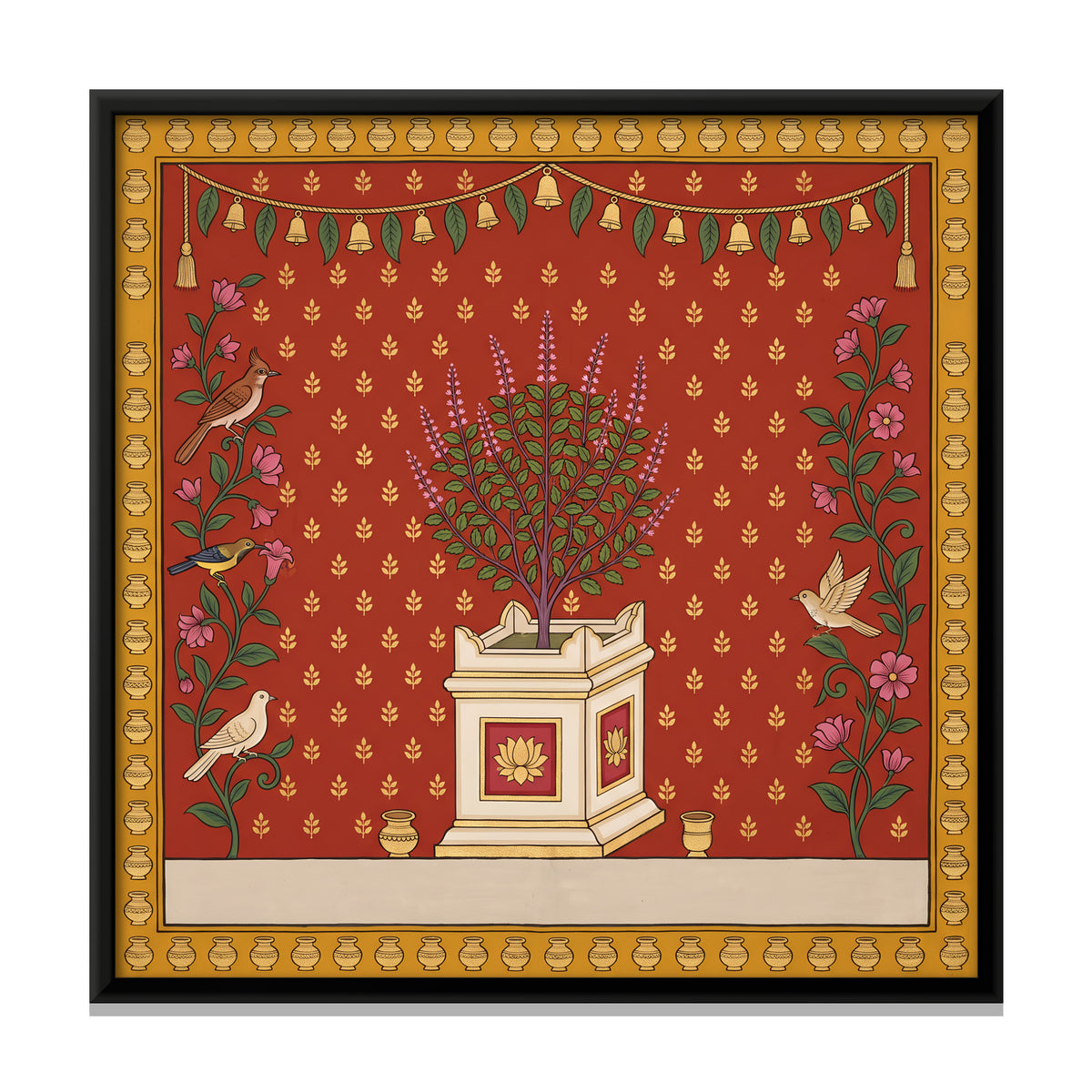 Tulsi Plant in a Shrine - framed canvas print, front view