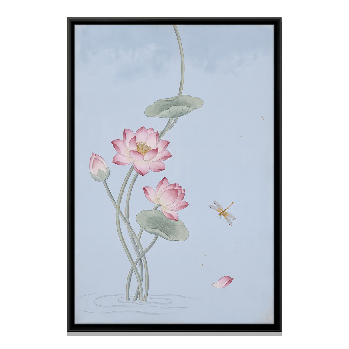 Lotus Blooms in Still Water - framed canvas print, front view
