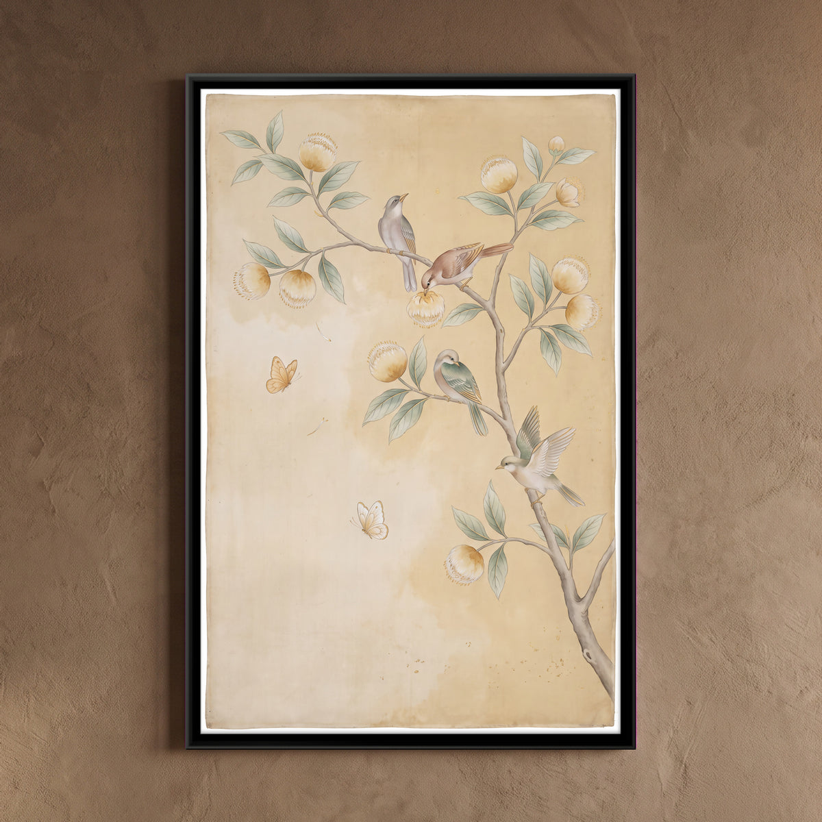 Birds on a Kadamba Branch - framed canvas art hung on a wall
