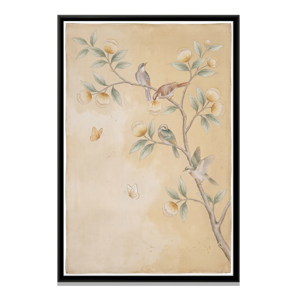 Birds on a Kadamba Branch - framed canvas print, front view