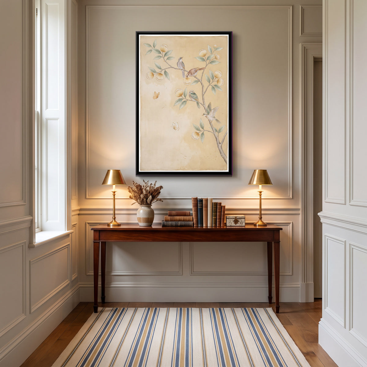 Birds on a Kadamba Branch - canvas art shown in a second room setting