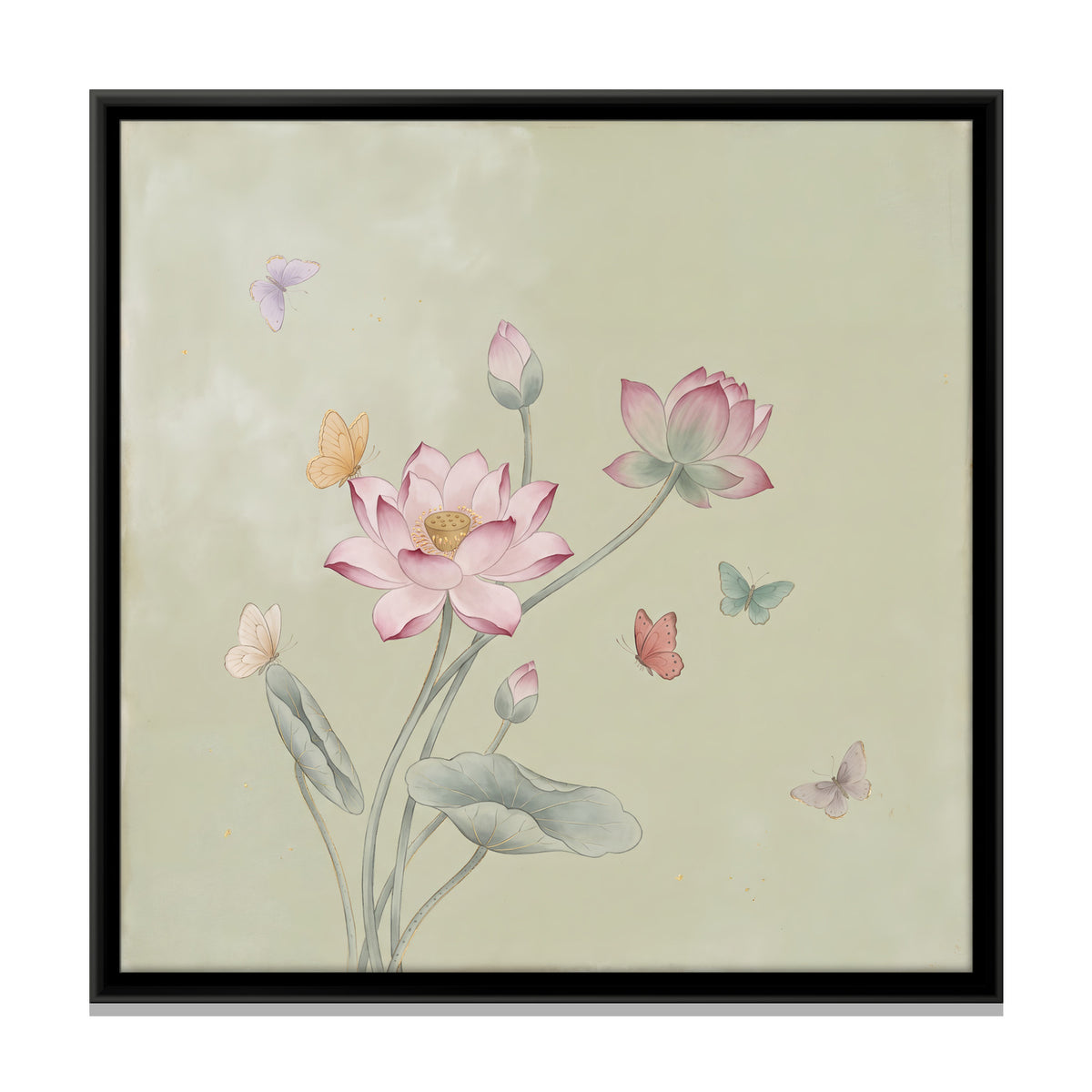 Lotus and Butterflies - framed canvas print, front view