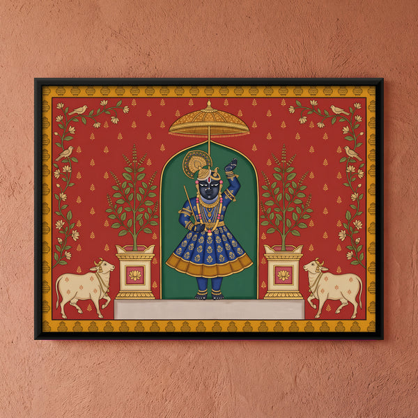 Shrinathji with Tulsi and Cows