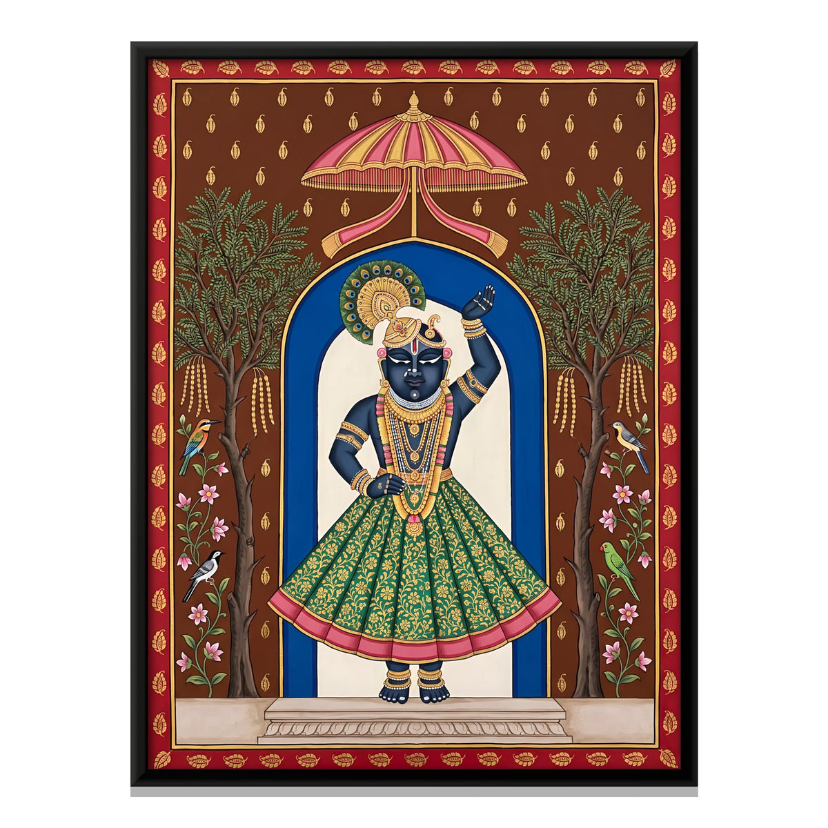 Shrinathji with Shami Trees - framed canvas print, front view
