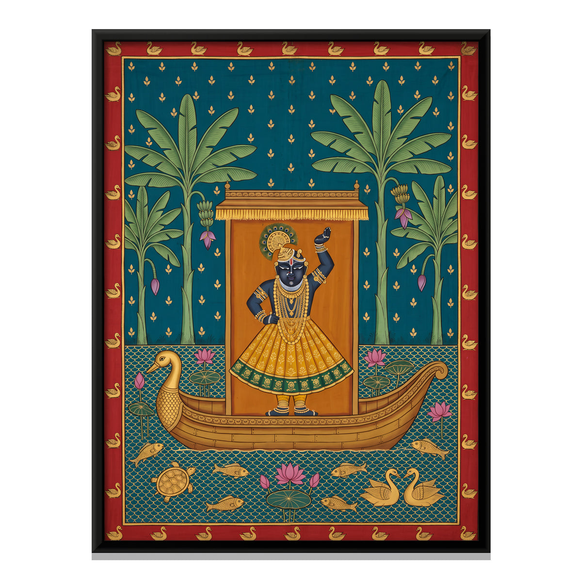 Shrinathji's Boat Beneath Banana Trees - framed canvas print, front view