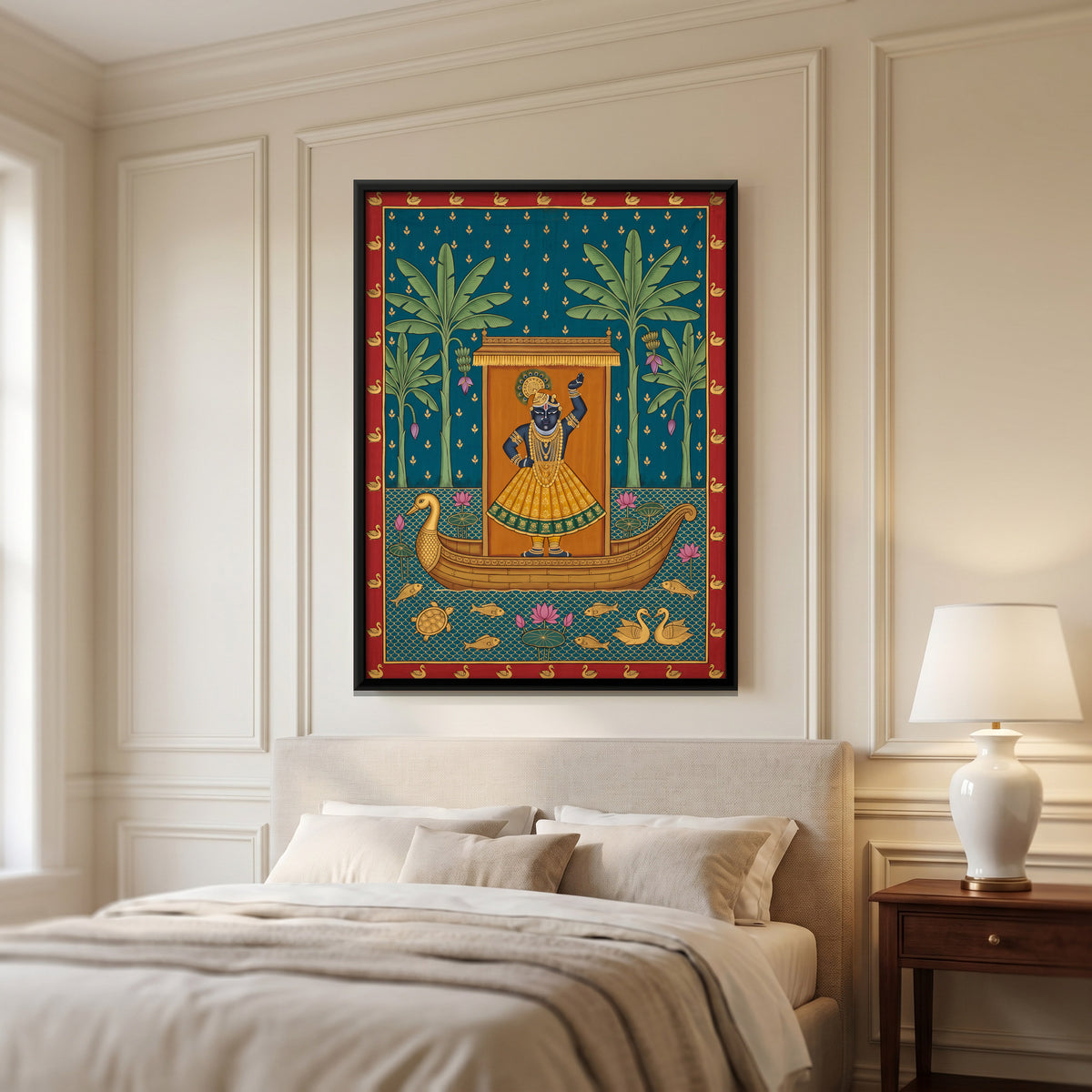 Shrinathji's Boat Beneath Banana Trees - canvas art shown in a styled room