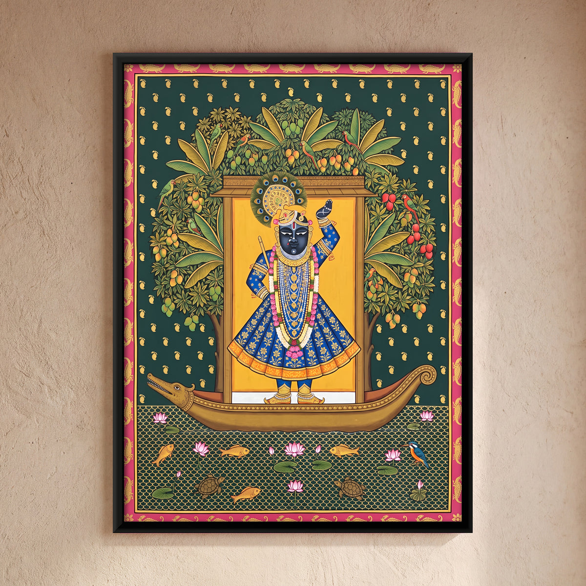 Shrinathji's Boat Beneath a Mango Tree - framed canvas art hung on a wall