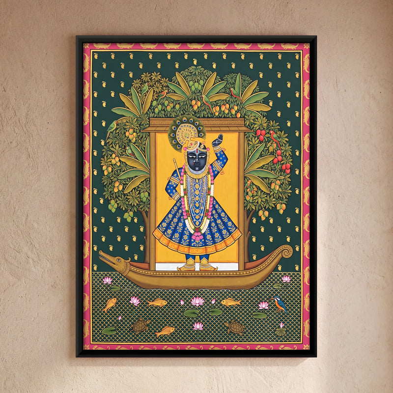 Shrinathji's Boat Beneath a Mango Tree - framed canvas art hung on a wall