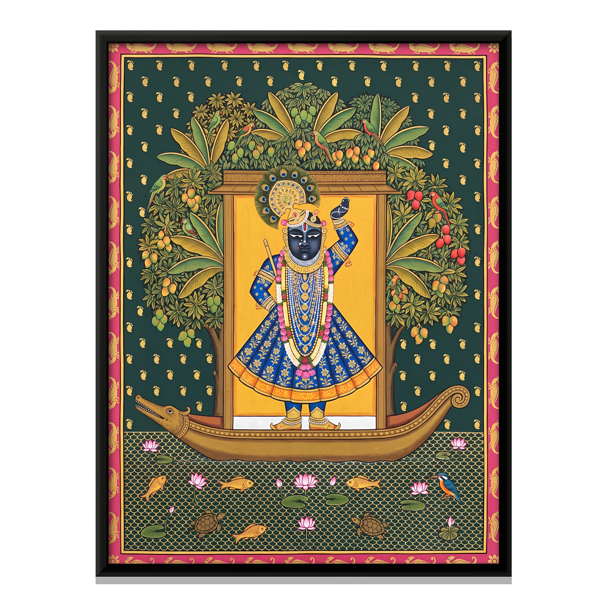 Shrinathji's Boat Beneath a Mango Tree - framed canvas print, front view
