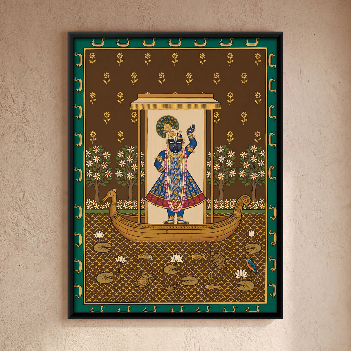 Shrinathji's Boat Among Night Jasmine - framed canvas art hung on a wall