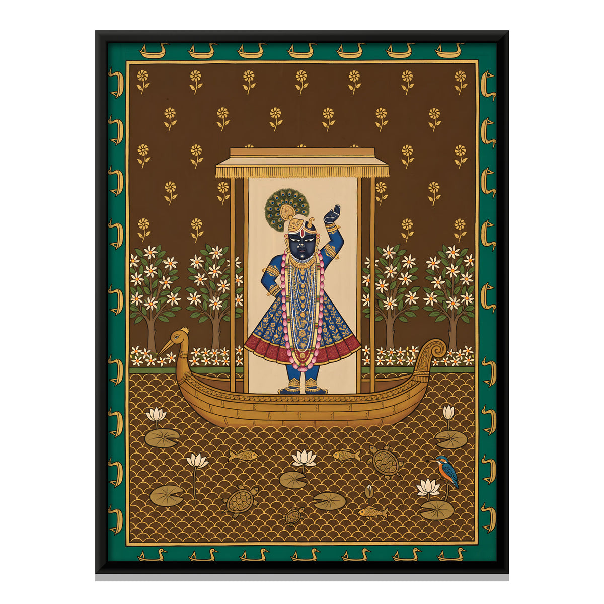 Shrinathji's Boat Among Night Jasmine - framed canvas print, front view