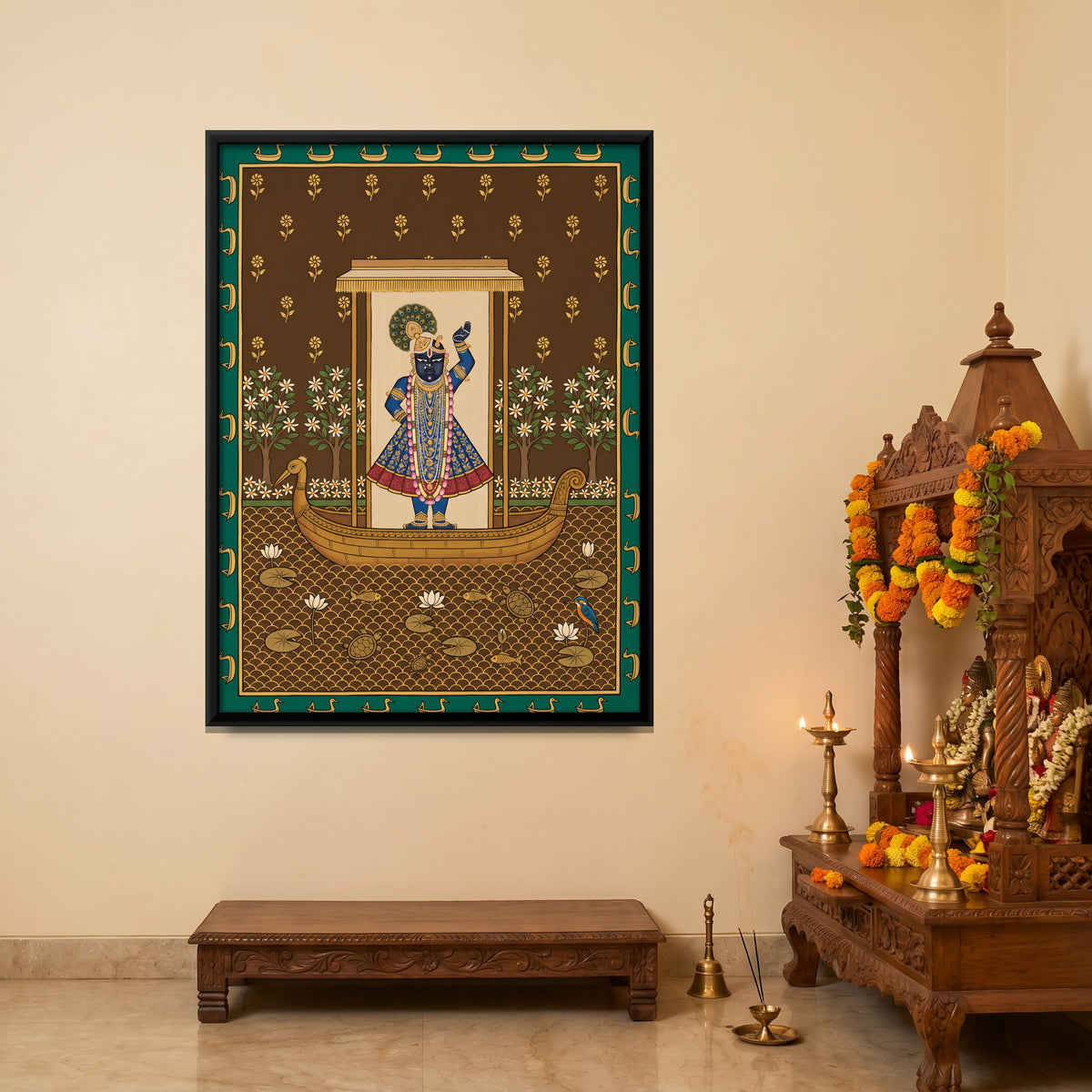 Shrinathji's Boat Among Night Jasmine - canvas art shown in a styled room