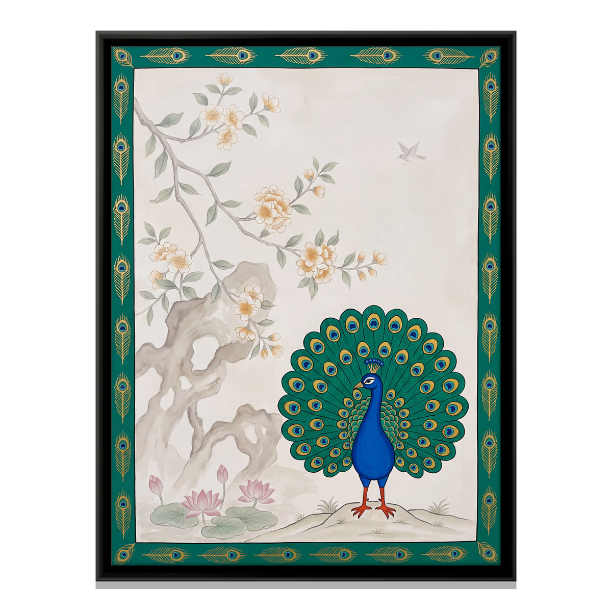 Peacock in Full Display - framed canvas print, front view