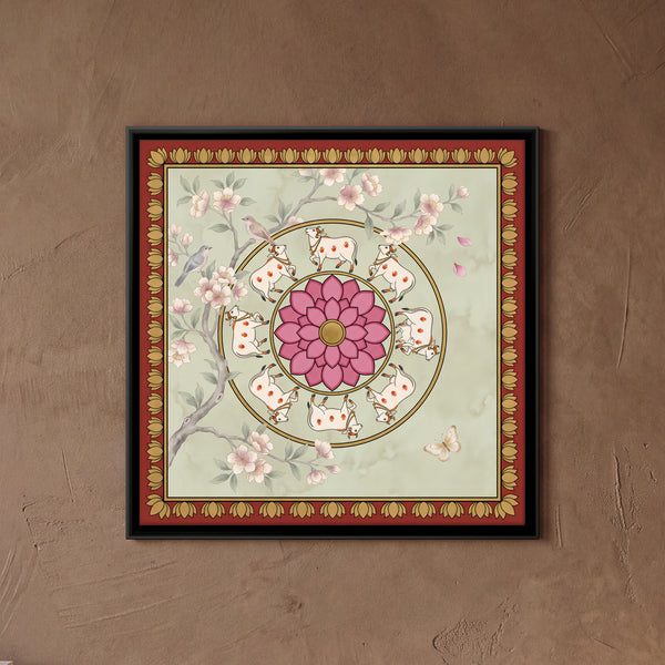 Cows Circling a Lotus Mandala