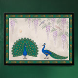 Peacock Pair Beneath Wisteria