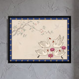 Four Swans Among Pink Lotus Blooms