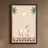 Sharad Purnima - Cow Beneath the Full Moon with a Lotus Border | Pichwai