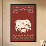 Standing Cow and Suckling Calf Under Lotus Arch