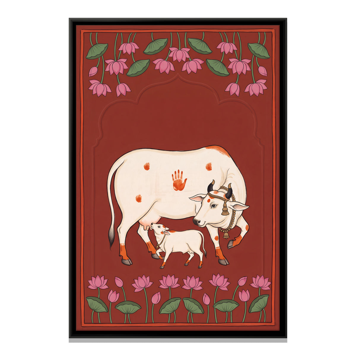 Gau Mata and Calf - framed canvas print, front view