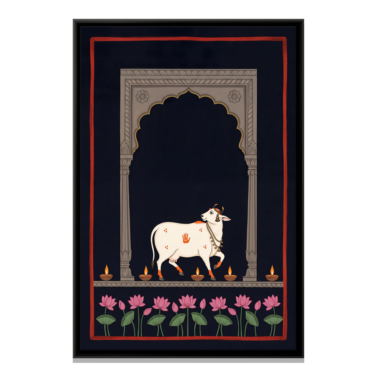 Gau Mata in a Lamplit Arch - framed canvas print, front view