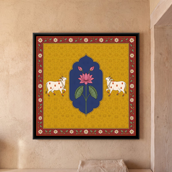 Lotus in Blue Cartouche Flanked by Two Cows