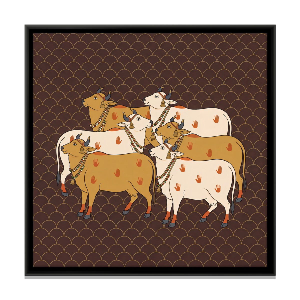 Herd of Cows - framed canvas print, front view