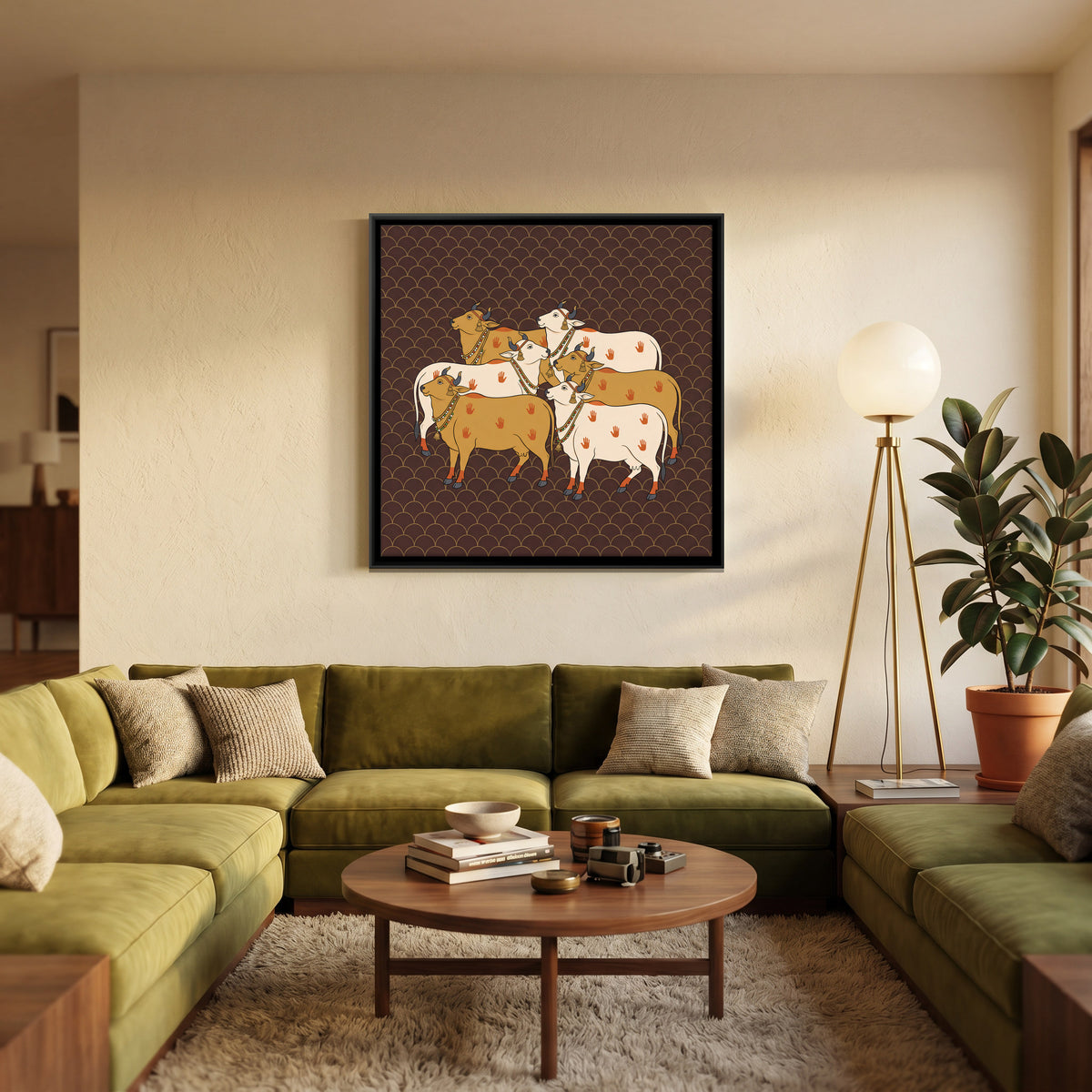 Herd of Cows - canvas art shown in a styled room