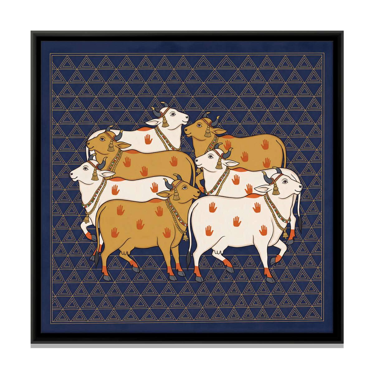 Herd of Cows - framed canvas print, front view