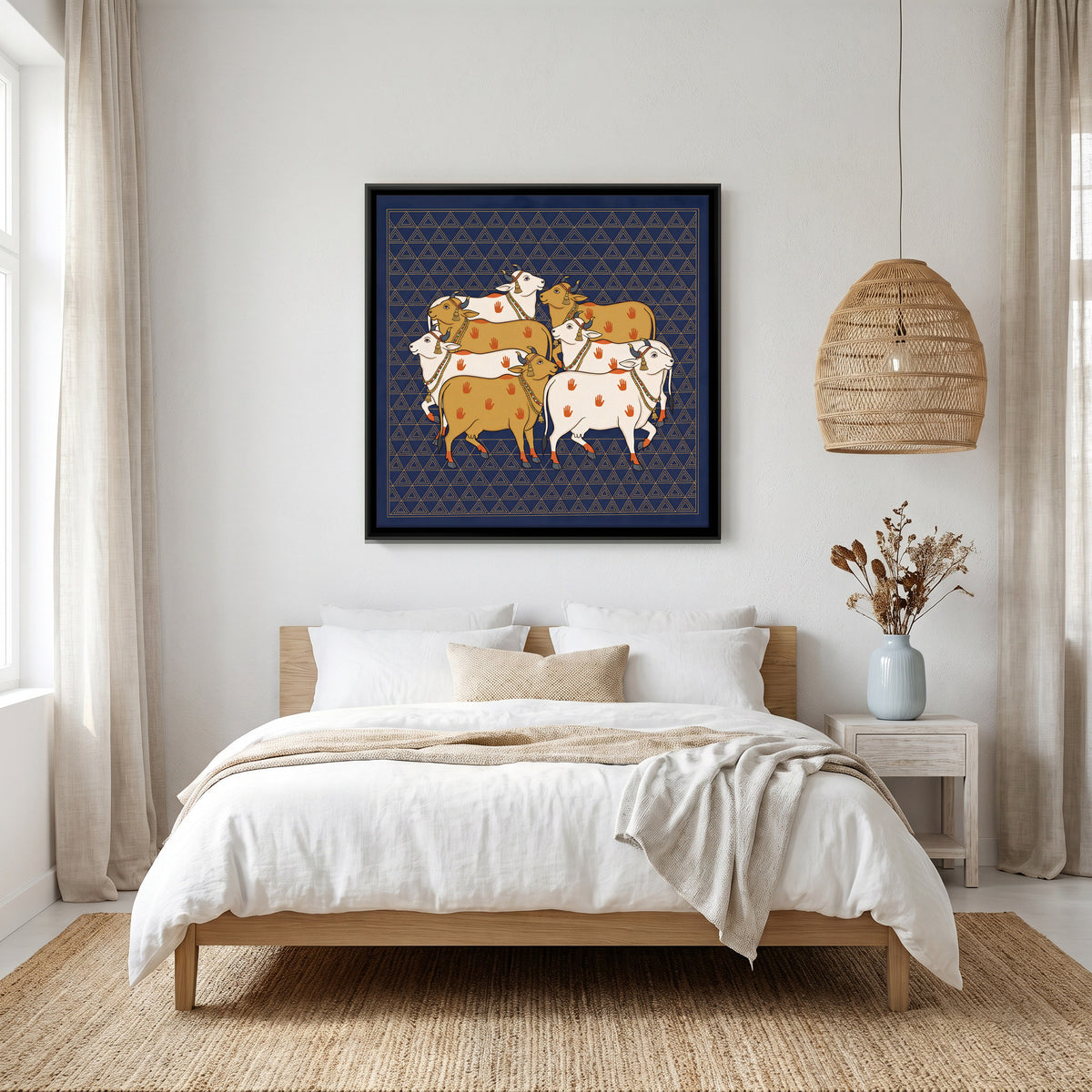 Herd of Cows - canvas art shown in a styled room