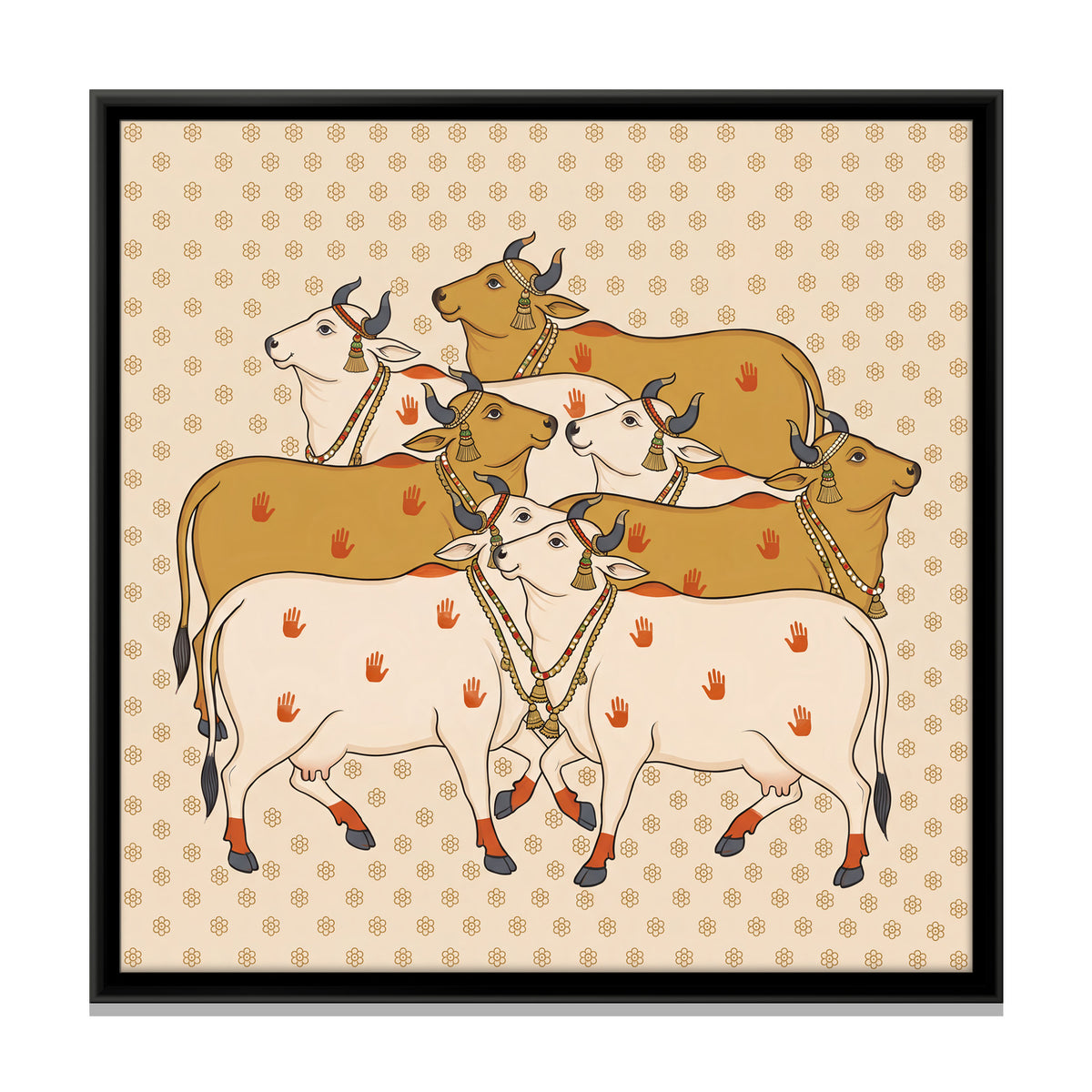 Herd of Cows - framed canvas print, front view